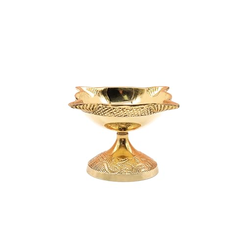Image of 4 Face Brass Diya for Pooja, Mandir, Diwali Festival Oil lamp Diya for Daily Pooja /Diwali Pooja Charmukhi Diya for Pooja (Size - 5cm) Pack of - 01