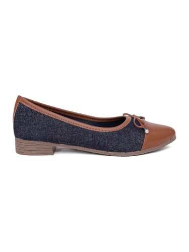 Image of TRYME Women's Denim Bow Belly Ballerina Flats | Lightweight Slip-On Casual Shoes | Soft Sole Comfortable Footwear