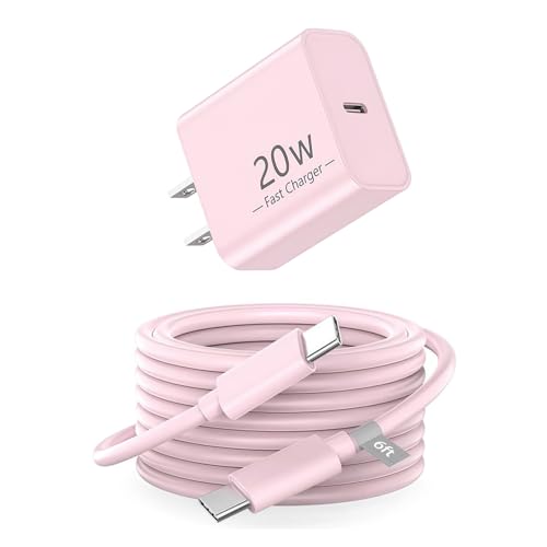 Pink iPhone Charger Fast Charging 20w USB-C Power Adapter Cable 6ft Type-C to C Charging Cord for iPhone 16 Pro Max 15 Plus 16e 17 Air 17E iPad Air Pro Galaxy S25 Z Flip 7/6/5/4/3/Z Fold/A16/A54