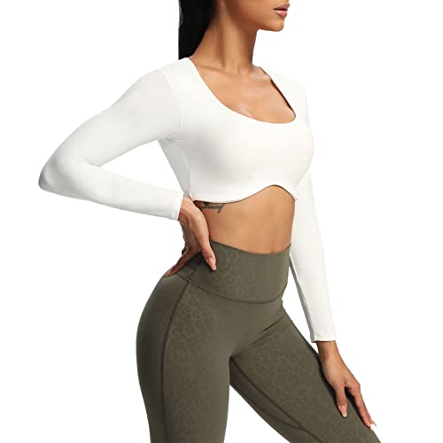 Aoxjox Long Sleeve Crop Tops for Women Define Sculpt Workout Cropped T Shirt Top3