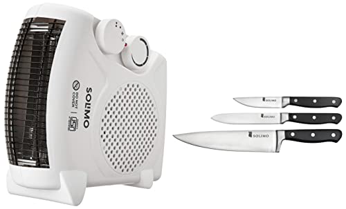Image of Amazon Brand - Solimo 2000-Watt Room Heater (ISI Certified, White Colour, Ideal for Small to Medium r & Premium High-Carbon Stainless Steel Kitchen Knife Set, 3-Pieces, Silver Combo