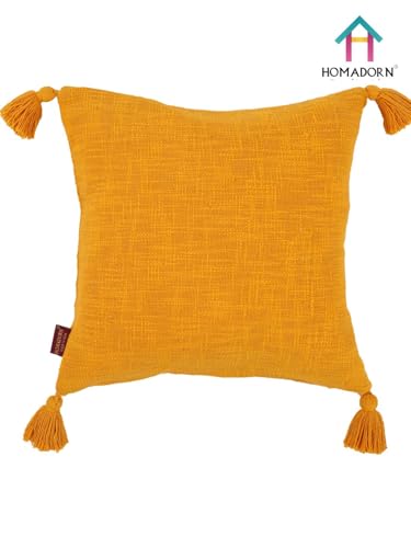 Image of HOMADORN Luxury Cotton Handmade Decorative Boho Throw Pillow Covers with Tassels for Sofa Couch Living Room Indoor Outdoor Chair Car Farmhouse (16X16 INCHES (Square), Mustard (Pack of 2))