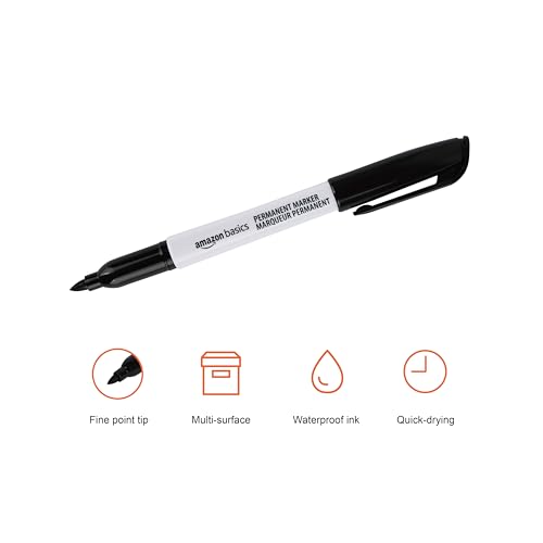Image of Amazon Basics Fine Tip Permanent Markers for Writing, Drawing, Quick Drying, Office, School, and Home Use, Black, 48 Pack