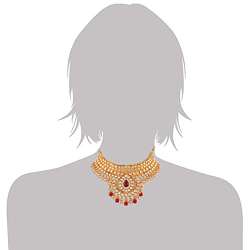 18K Plated Stone Studded Choker Necklace Set with Earrings & Maang Tikka