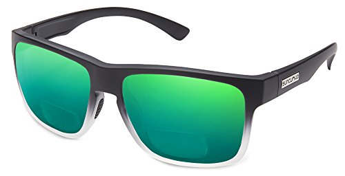 Suncloud Rambler Polarized Bi-Focal Reading Sunglasses in Black Grey Fade/Green Mirror Lens +2.50