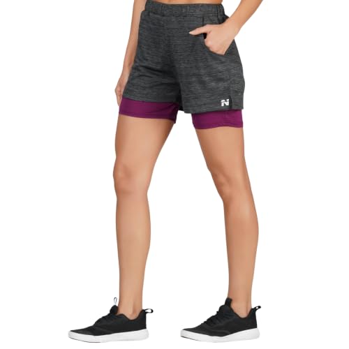 Image of NINQ 2 in 1 Running Sports Shorts for Women with Mobile Phone Pocket Light Weight Quick Dry Fabric for Gym Athletic Workout Running Shorts Lightweight Training Yoga Gym Short