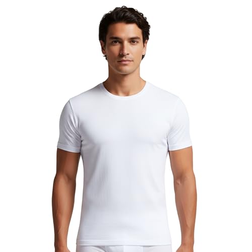 Intimitaly Nazareno Gabrielli Męska koszulka Intima, 3 sztuki, 100% bawełna, komfortfit, dekolt w serek lub okrągły dekolt lub wioślarz, biały niebieski czarny szary, 3 białe - okrągły dekolt, XL