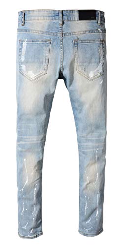 Itemnew Man's Fashion Painting Print Slim Fit Distressed Moto Ripped Denim Jeans Pants2