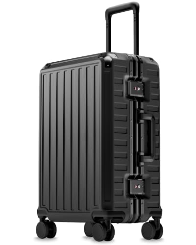 Image of LUGGEX Carry On Zipperless Suitcase, Aluminum Frame, Black, 21 inch | Carry On Luggage, 100% PC Hard Shell, 8010S Aluminum Frame, 8 Spinner Wheels, TSA Lock, Hard Shell, ZX-Core