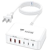 100W USB C Fast Charger Station 6 Ports (One Port 65W Max) Charging Block for Multiple Devices USB Wall Plug Charger Block for iPhone, iPad, Samsung, MacBook, Tablet, Laptop, 5FT Cord