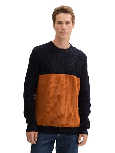 TOM TAILOR Jersey de Punto con Cuello Redondo para Hombre, 37027 – Navy Peanut NEP Colorblock, L