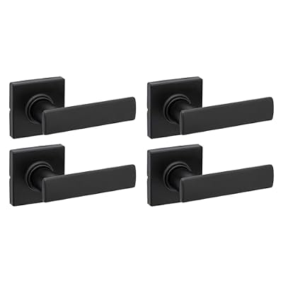 Kwikset Breton Interior Passage Door Handle 4 Pack, Lever for Closet and Hallway Doors, Reversible Non-Locking Handle Lever, Matte Black, with Microban Protection