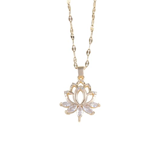VIEKYBUTTY Elegant Lotus Zirconia Pendant Adjustable Necklace - Buddhist Flower of Life om loto Necklace Jewelry with Lotus Luna Charm Spiritual Enlightenment Gift | for Meditation & Yoga