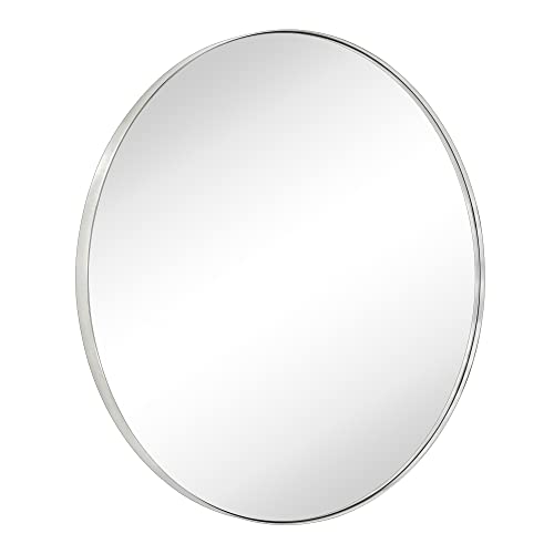 Image of TEHOME 36 inch Brushed Nickel Round Circular Wall Mirror in Brushed Silver