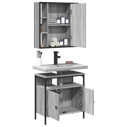 Muebles de baño Sonoma gris con armario espejo y mueble bajo lavabo 4