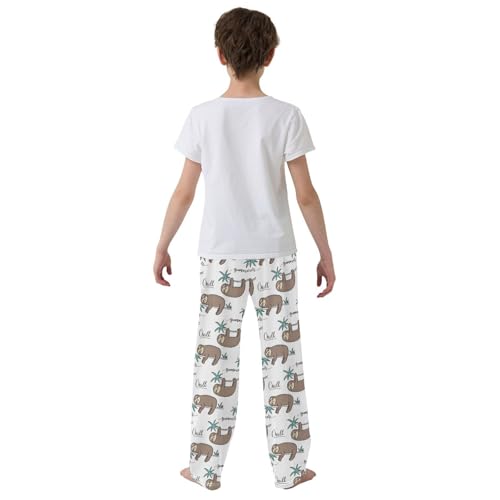 ZZXXB Summer Sloth Boys Long Pants Soft Trousers Elastic Waist Kids Lounge Bottoms with Pockets S-XL3