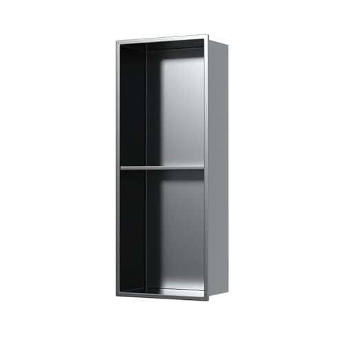 Recessed Shower Niche with Double Shelves - No Tile Needed Bathroom Organizer Brushed Grey Wall Shelf Caddy for