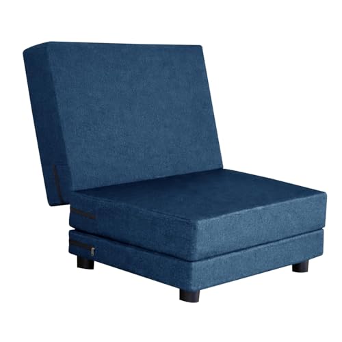 Image of Leg Sofa Cum Bed Single Seater | Foldable Floor Sofa Bed with Jute Fabric | Space Saving Convertible with Sturdy Legs for Living Room & Guest Room - (Blue Color - Pre-Assembled)
