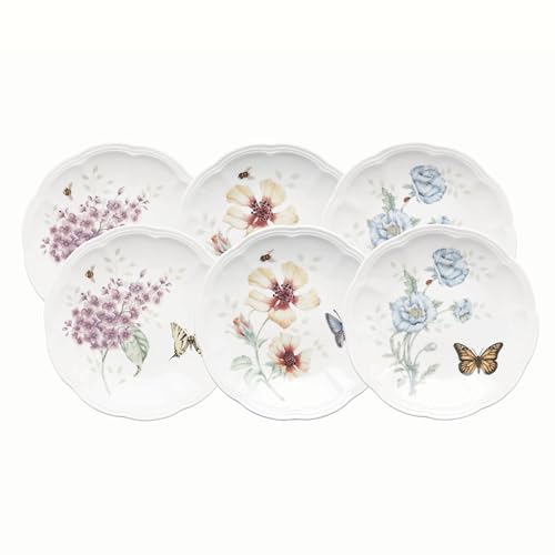 Image of Lenox Butterfly Meadow 6-Piece Tidbit Plates, Dessert Plate Set for 6