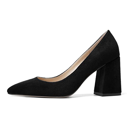 MOVINSTEPS Womens Dating Slip On Dress Pointed Toe Suede Block High Heel Pumps Shoes 3.3 Inch2
