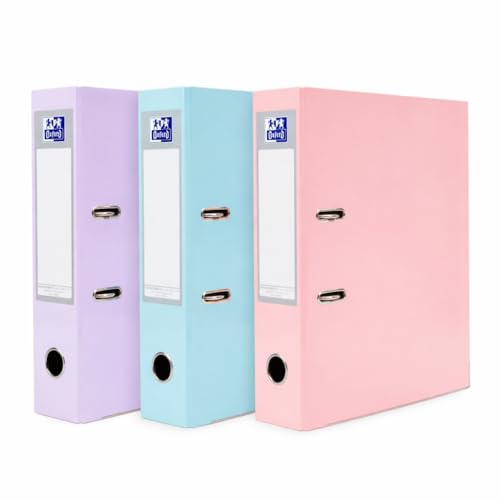 OXFORD Lot de 3 classeurs à levier A4 Dos 70mm, Couleurs pastel
