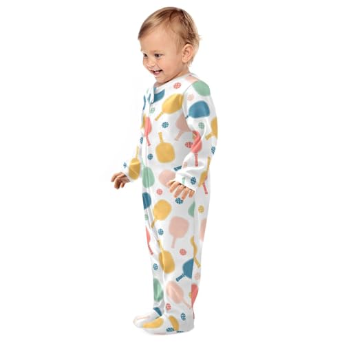 Dussdil Pink Orange Pickleball Balls Baby One-Piece Footies Newborn Rompers Pajamas Footed Pjs for Sleep Play Boys Girls4