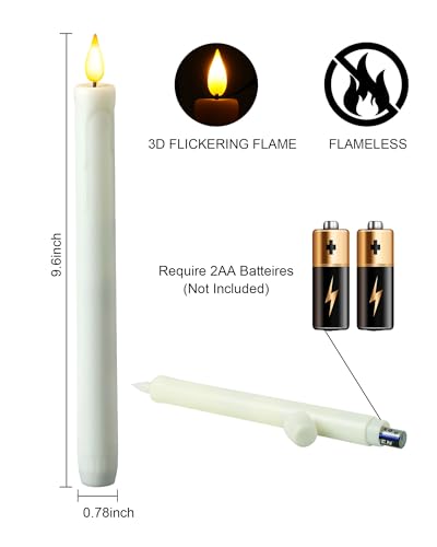 Image of Homemory 3 Pack Flameless Taper Candles, No Remote, Realistic Flickering Battery Operated Candlesticks, White LED Plastic Candle Safe for Weddings, Table Decor, Christmas, and Halloween