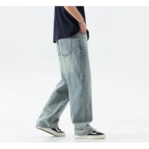 Men's Classic Straight Loose Jeans Vintage Elastic Waist Light Color Jeans4