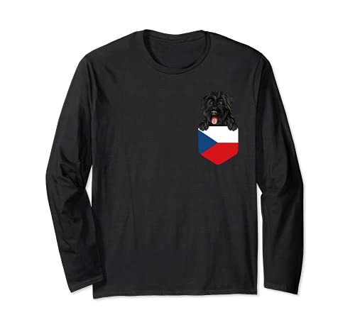Czech Republic Flag Bouvier des Flandres Dog In Pocket Long Sleeve T-Shirt, Black