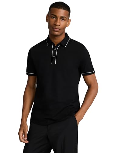 EXPRESS Men’s Luxe Pique Polo – Short Sleeve Piped Collar, Soft Cotton Blend, Tennis Tail Hem