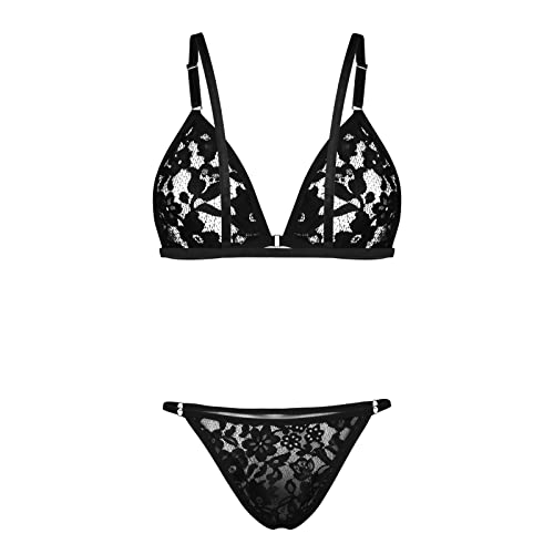 Mens Jockstrap Underwearmen Sexy Lingerie Set Sissy Lace Trim Bra Tops With Briefs Thongs Underwear Gay Nightw