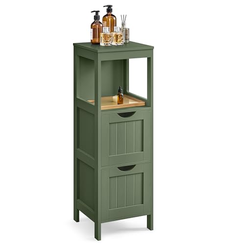 VASAGLE Storage Cabinet, Storage Organizer Rack Stand for Bathroom, Living Room, Multifunctional Corner Unit, 2 Drawers, 35 Inches in Height, Forest Green UBBC042C01 by VASAGLE - Used condition - US$56.12