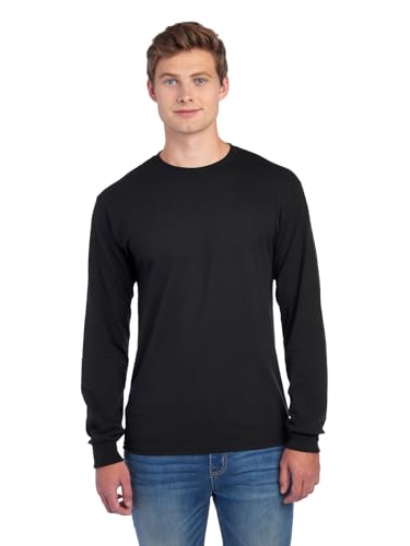 Jerzees Men's Dri-Power Cotton Blend Long Sleeve Tees, Moisture Wicking, Odor Protection, UPF 30+, Sizes S-3X, Black, Large