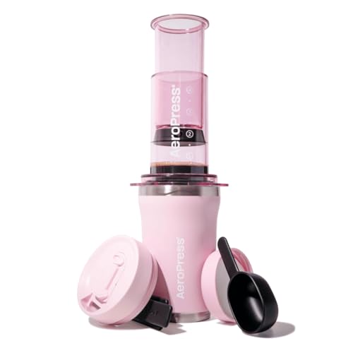 Image of AeroPress Go Plus, Small Portable Coffee Maker Kit, Travel, Camping & Office, All-in-One French Press, Pour-Over & Espresso-Style Manual Brewer, 2 Min Brew for Less Bitterness, More Flavor, Pink