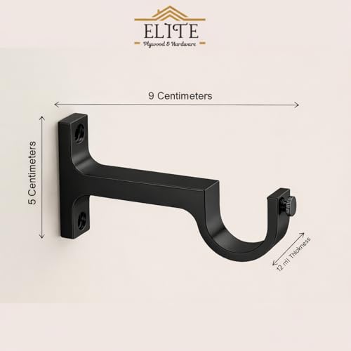 Image of Elite Aluminum Curtain Rod Brackets - Heavy-Duty Wall Mount Clamps for Curtain Rod Support for Door and Window Curtain Rods with Screw and Wall Plug - Pack of 2PCS (Black)