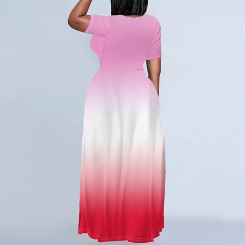 Image of PinkPatty Women's Plus Size Maxi Dresses Short Sleeve Sundress Summer T-Shirt Beach Long Dress with Pockets