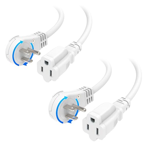 [ETL Listed] Cable Matters 2-Pack 16 AWG 360 Rotating Flat Plug Short Extension Cord - 1ft 13A/1625W Low Profile 3 Prong Power Extension Cords NEMA 5-15P to NEMA 5-15R White
