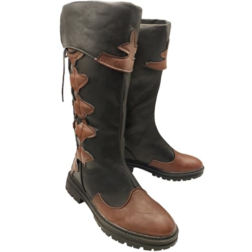 Unisex Renaissance Medieval Cosplay Halloween Cosplay Boots PU Leather Mid Calf Lace Up Leather Pirate Gothic Viking Tied Shoes