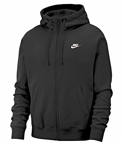Nike Men's Sportswear Club Fleece Full Zip Hoodie, Fleece Zip-Up Hoodie Men, Black/Black/White, 2XL-T