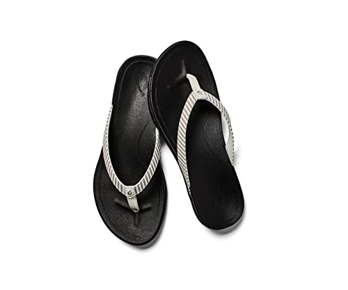 Olukai Ho'opio Women's Beach Sandals, Quick-Dry Flip-Flop, Water Resistant & Modern Low Profile Design, All-Day Comfort Fit, Bone/Stripe, 5 #TOP4