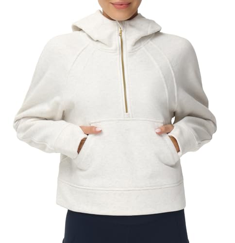 THE GYM PEOPLE Womens' Hoodies Half Zip Long Sleeve Fleece Crop Pullover Sweatshirts with Pockets Thumb Hole
