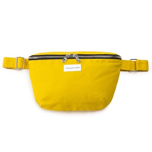 Image of The Peacock Crew Fanny Pack - Stylish Cotton Crossbody Bag for Men & Women - Adjustable Strap, Dual Zipper - Premium Fabric Shoulder Bag, Nomade Yellow Gold