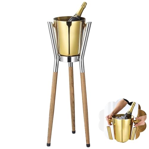 Secchiello per Champagne con Supporto, Alto 84 cm, refrigeratore per Bottiglie di Vino con Vasca Rimovibile in Acciaio Inox, refrigeratore Portatile per Birra