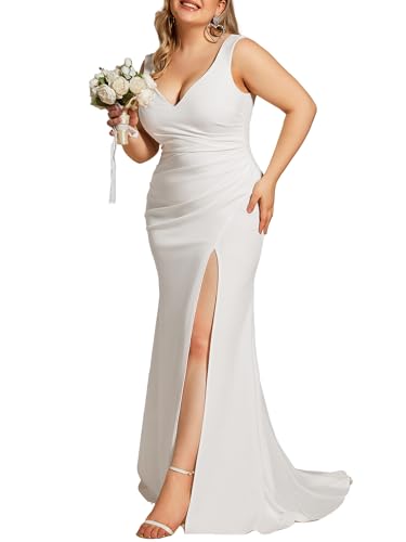 Ever-Pretty Plus Women's Sleeveless Pleated Bodycon Side Slit Floor Length Plus Size Wedding Dresses 0121B-DAPH