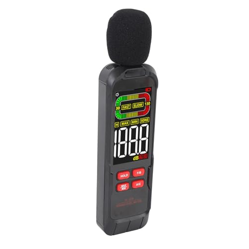 Fyearfly Medidor de Decibelios de 30-130 DB, Medidor de Nivel de Sonido con Ponderación de CA, Pantalla LCD a Color, Probador de Decibelios de Ruido Portátil, para Sitio de Construcción