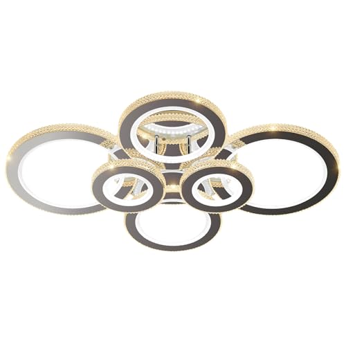 Image of Modern 98W Ceiling Light 6-Rings LED Ceiling Light Fixture with Remote Control Chrome Acrylic Dimmable Flush Mount Stainless Steel Chandelier for Livingroom Dining Room Kitchen Bedroom.