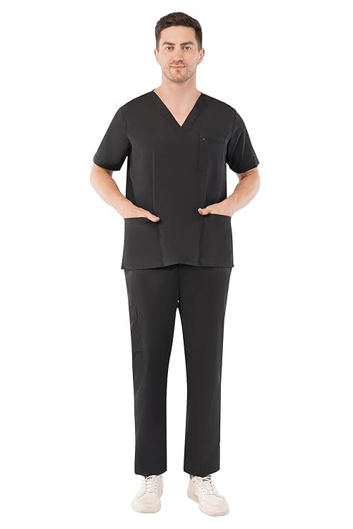 Image of PRAGATI TRENDS Premium Unisex Scrub Suit With Customize Name Print Option(Follow the Description) V-Neck Top and Cargo Type Trouser