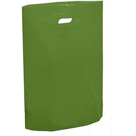 50 Harrods Green Plastic Carrier Bags - 15" x 18" x 3" Large Coloured Bag - Reusable Retail Market Traders Fashion Colored Carriers Cover