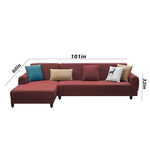 Image of Kraven LHS 6 Seater L Shape Sofa Set for Living Room (Maroon Fabric) Premium Fabric Sofa