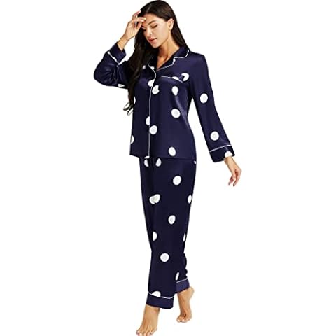 LONXU Womens Navy Blue Satin Pajamas Set Cover